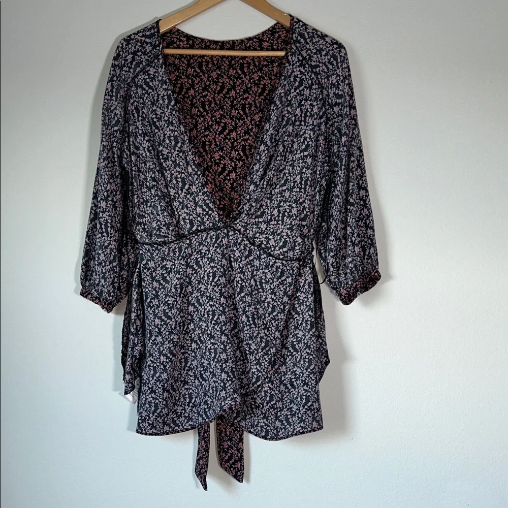 Free People Tunic Mini Dress Or Top Floral Tie Wrap Front Sz S - Picture 8 of 14